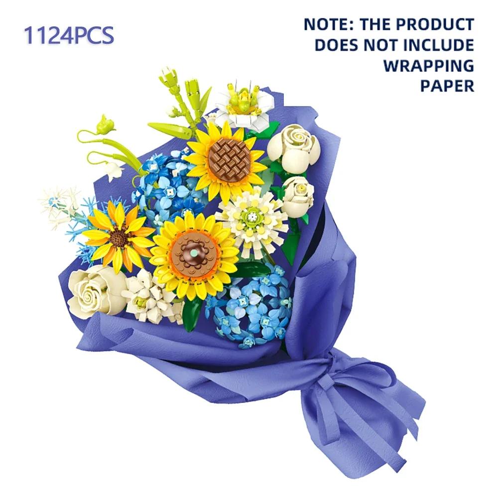 KNEW BUILT 3D Eternal Flower Bouquet Building Blocks Toy-DIY Anniversary Gift for GirlsHome DecorFestive GiftDesktop Ornament