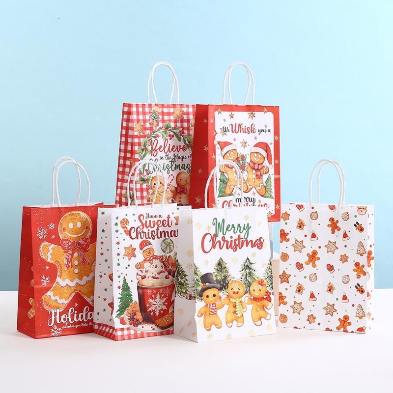 Christmas Kraft Paper Gift Bags With Handle Kids Candy Treats Holiday Party Favors
