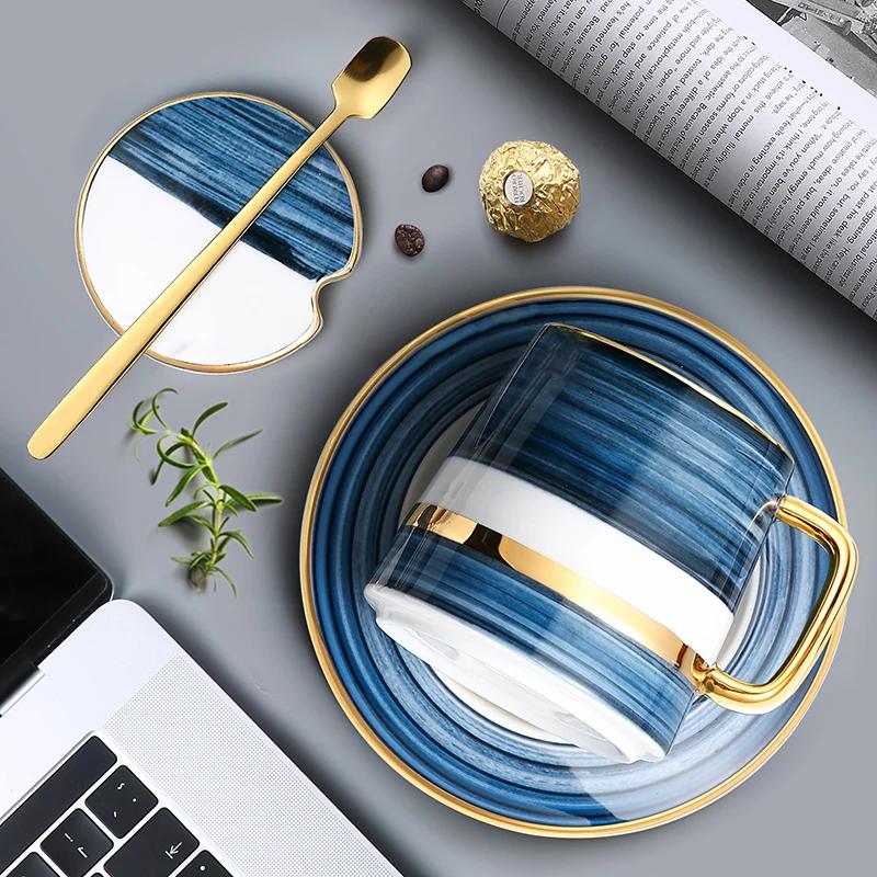 Nordic Style Coffee Mug Set Ceramic Cup& with Lid and Spoon Home Kitchen Accessories Drinkware