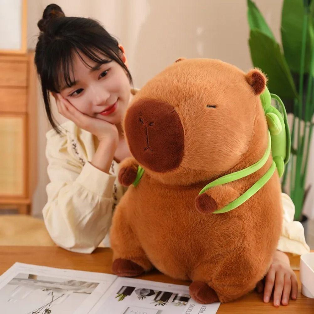 With Turtle Simulation Capybara Plush Toy Capybara Animal With Turtle Backpack  Home Decor