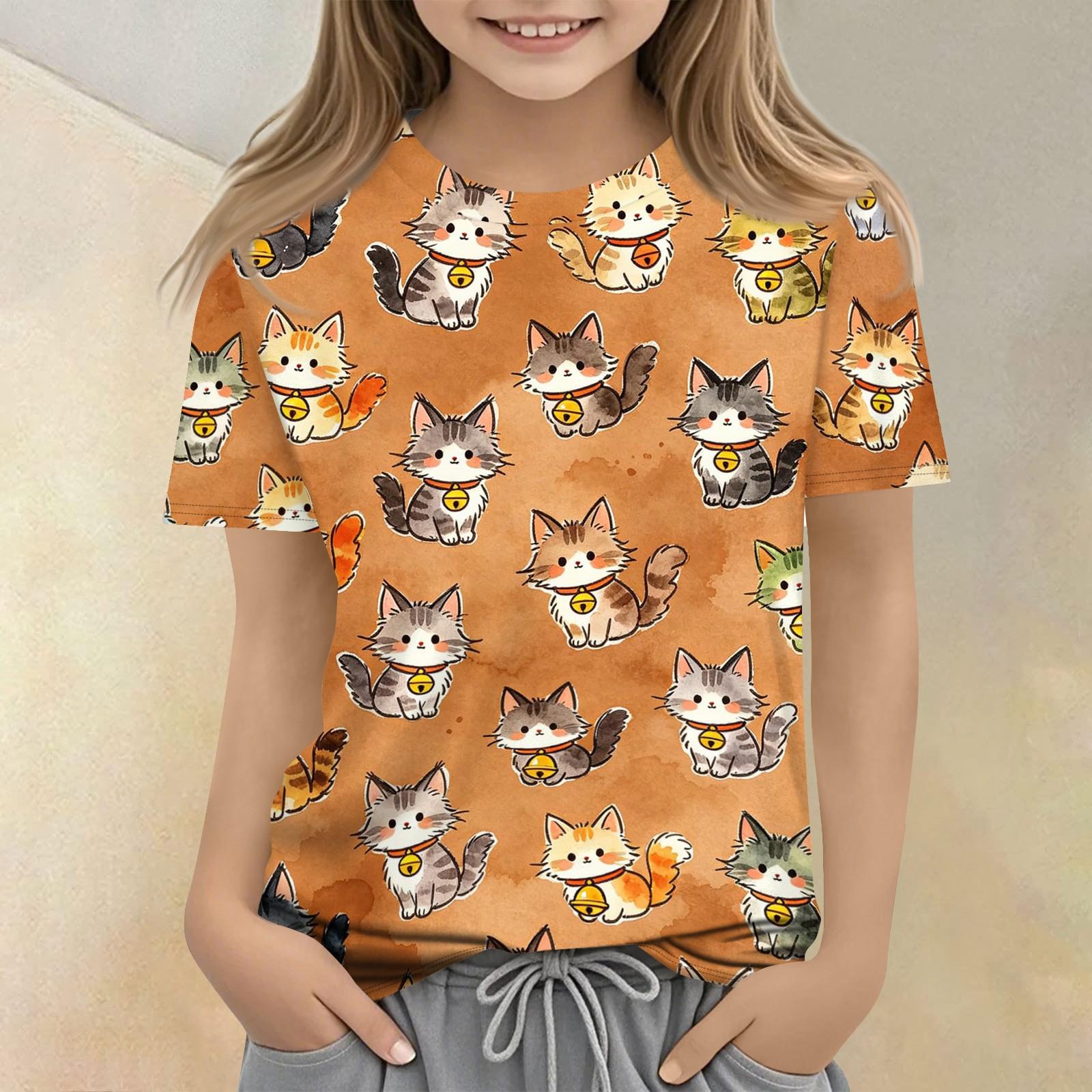 

Kids Short Sleeve T Shirt Casual Loose Fit Crew Neck Top with Animal Print Soft Comfortable Fabric Suitable for Everyday Wear 100 чёрный