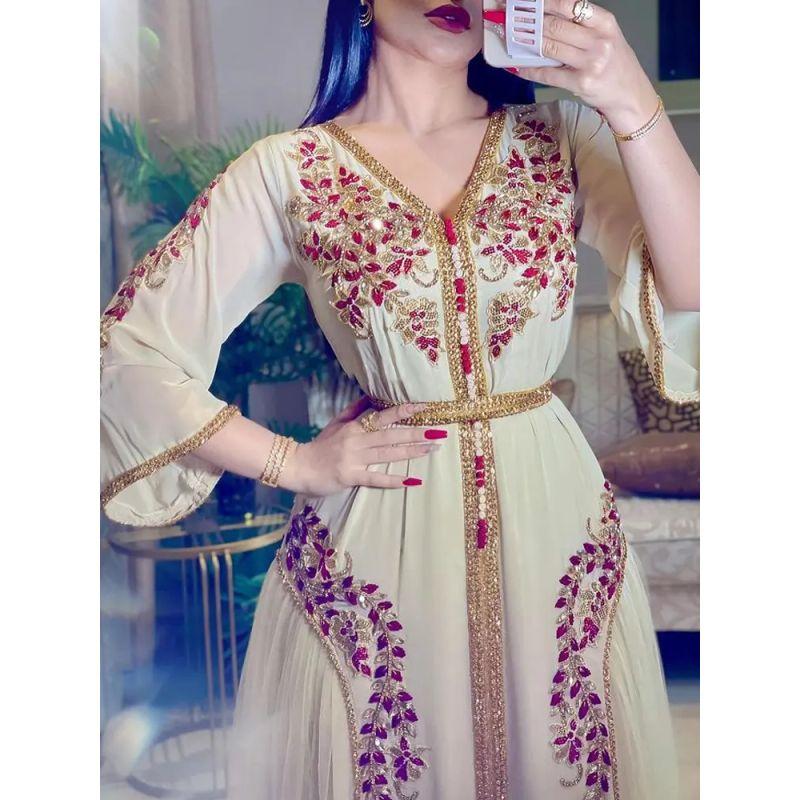 Women Belt Dress Dubai Middle East Women Clothes Sexy Embroidered Belt Belt Elegant Temperament Long Dress