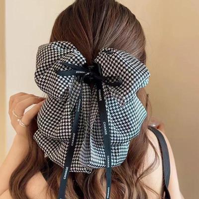 Korean Houndstooth Bow Multi-Layered Hair Clip - Versatile Shark Clip for Daily Wear