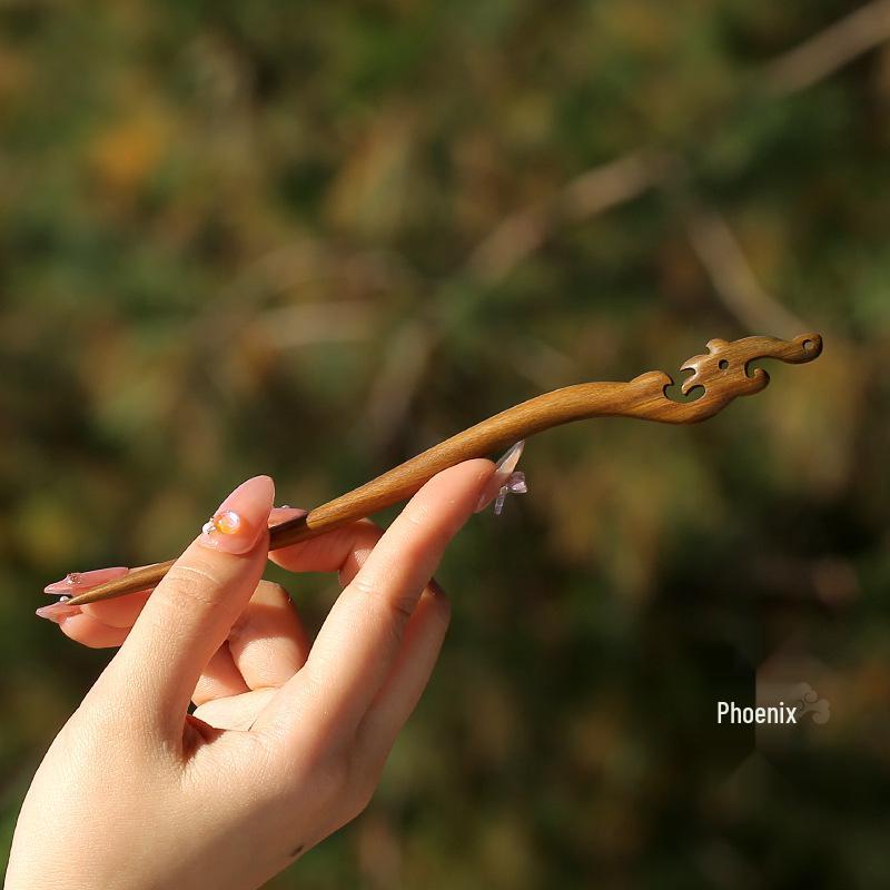 High-End Natural Ebony Wood Hairpin - Extended Chinese Ancient Style Black Hair Bun Accessory
