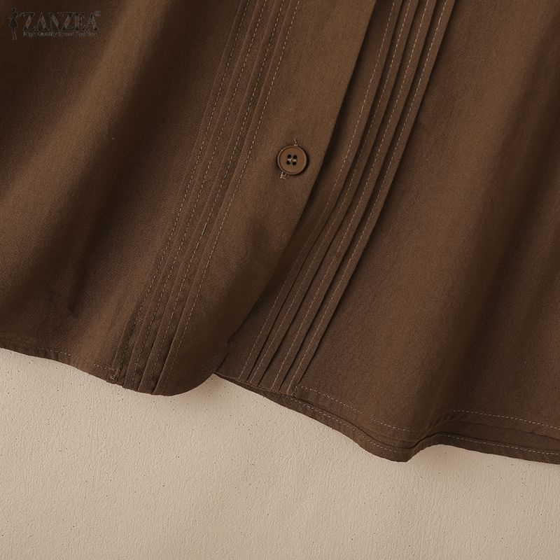 ZANZEA Bluzka damska z okrągłym dekoltem i długim rękawem w jednolitym kolorze