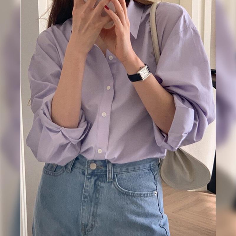 Women's Purple Korean-Style Slim Fit Long Sleeve Shirt: Spring/Autumn 2025 Collection