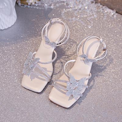 Xia Nieuwe Stiletto Vlinder Strass Band Sandalen Vrouwelijke Feeënwind Open Teen Antislip Slijtvast Hoge Hakken