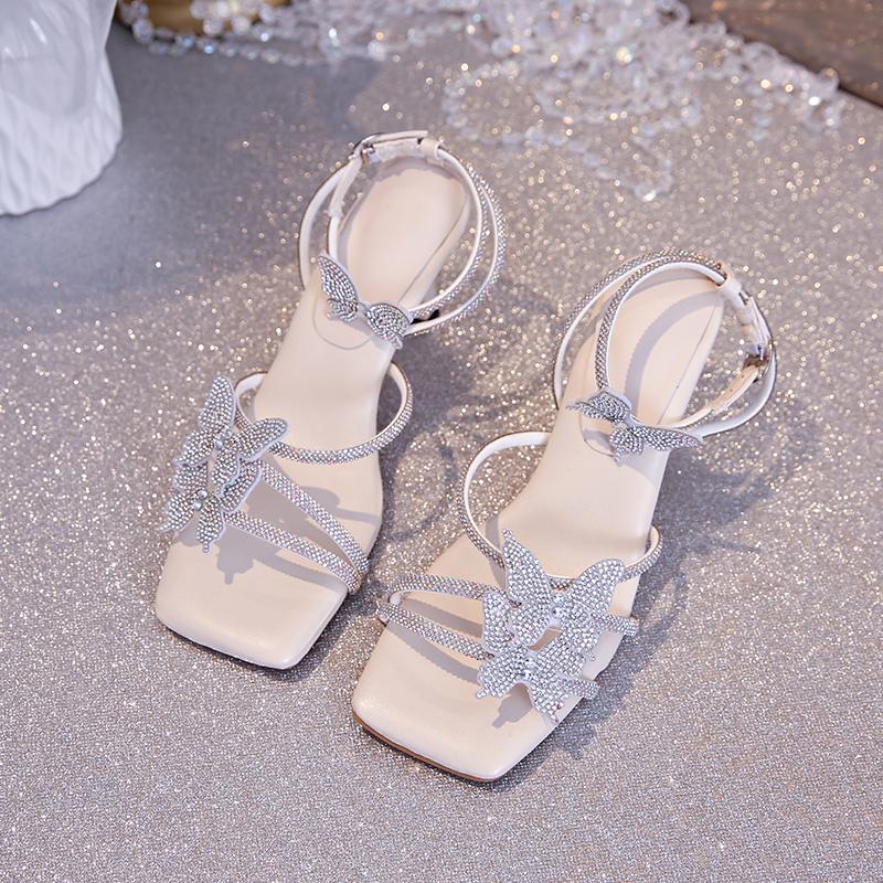 Xia New Stiletto Butterfly Rhinestone Strap Sandals Female Fairy Wind Open Toe Non-slip Wear-resistant High Heels