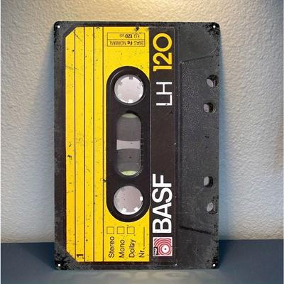 Basf Vintage Kassette Metallposter - 7,87x11,81" Stereo Hi-Fi Schild, Retro Wanddekoration für Musikzimmer, Geschenk für Plattenladen