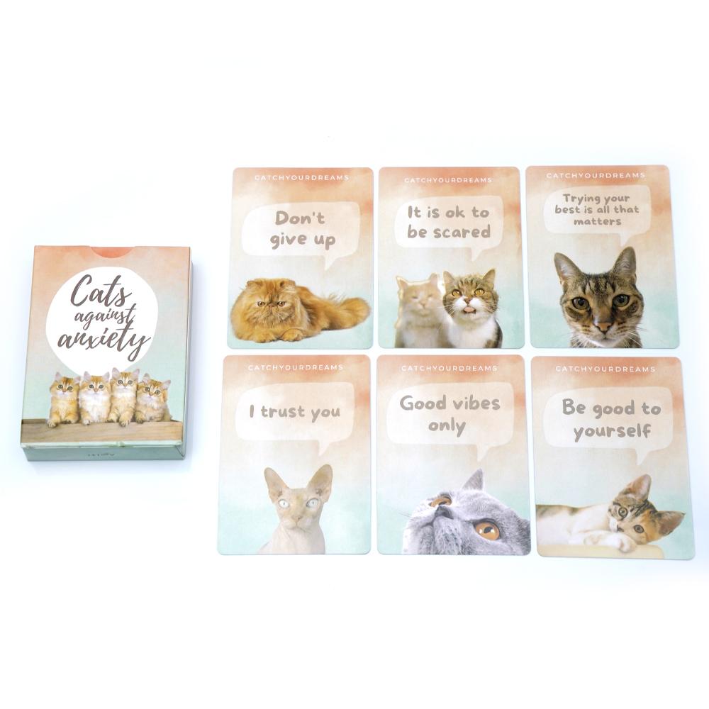 

Cats Against Anxiety Cards - 50 Cards for Self Esteem and Stress, Affirmations for Anxiety Emotions 9*6.5cm