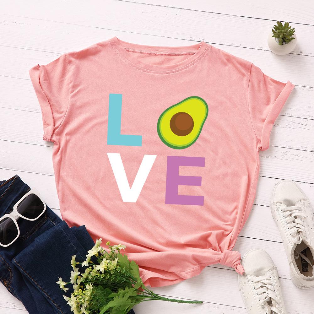 Cotton T-Shirt Short Sleeve Round Neck Women 2d Print Tops