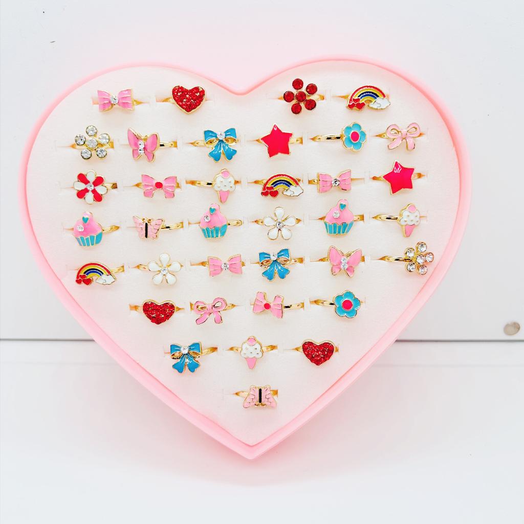 36 Anillos Ajustables para Niñas Juguetes de Maquillaje para Jugar a Fingir para niños Joyería de Dibujos Animados Anillos de Aleación Regalos de Cumpleaños para Niñas