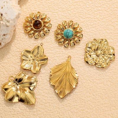 European & American Stainless Steel Natural Stone Sunflower Earrings - Non-fading DIY Pendant Charm Accessories