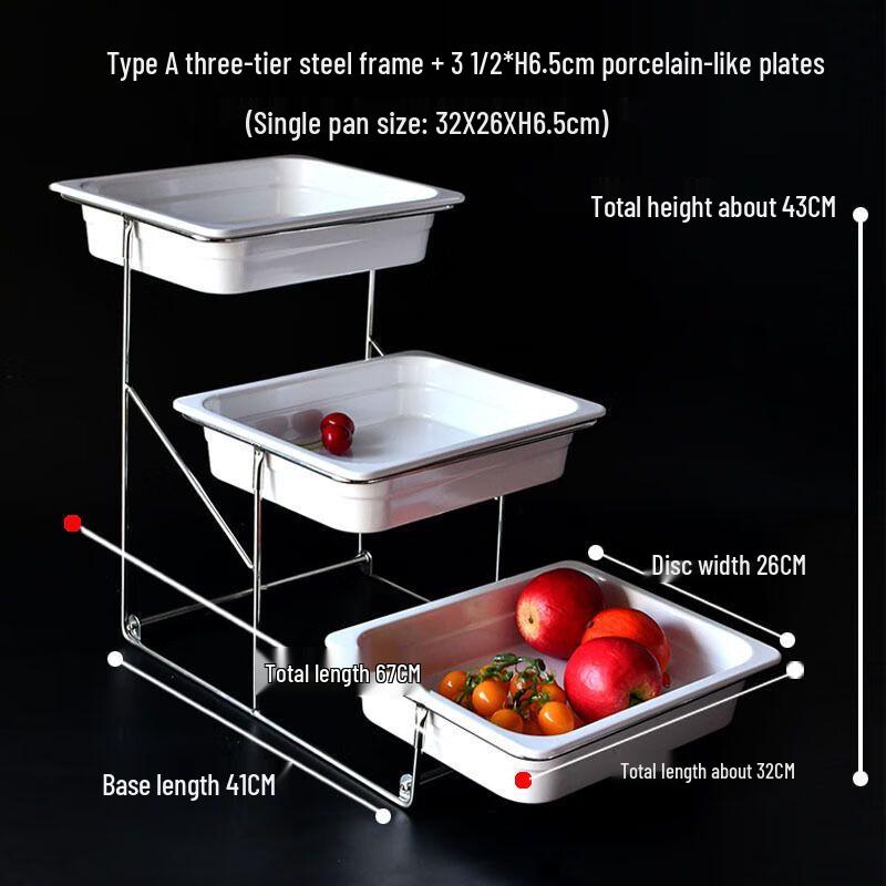 Three-Tier Buffet Display Stand with Melamine Plates
