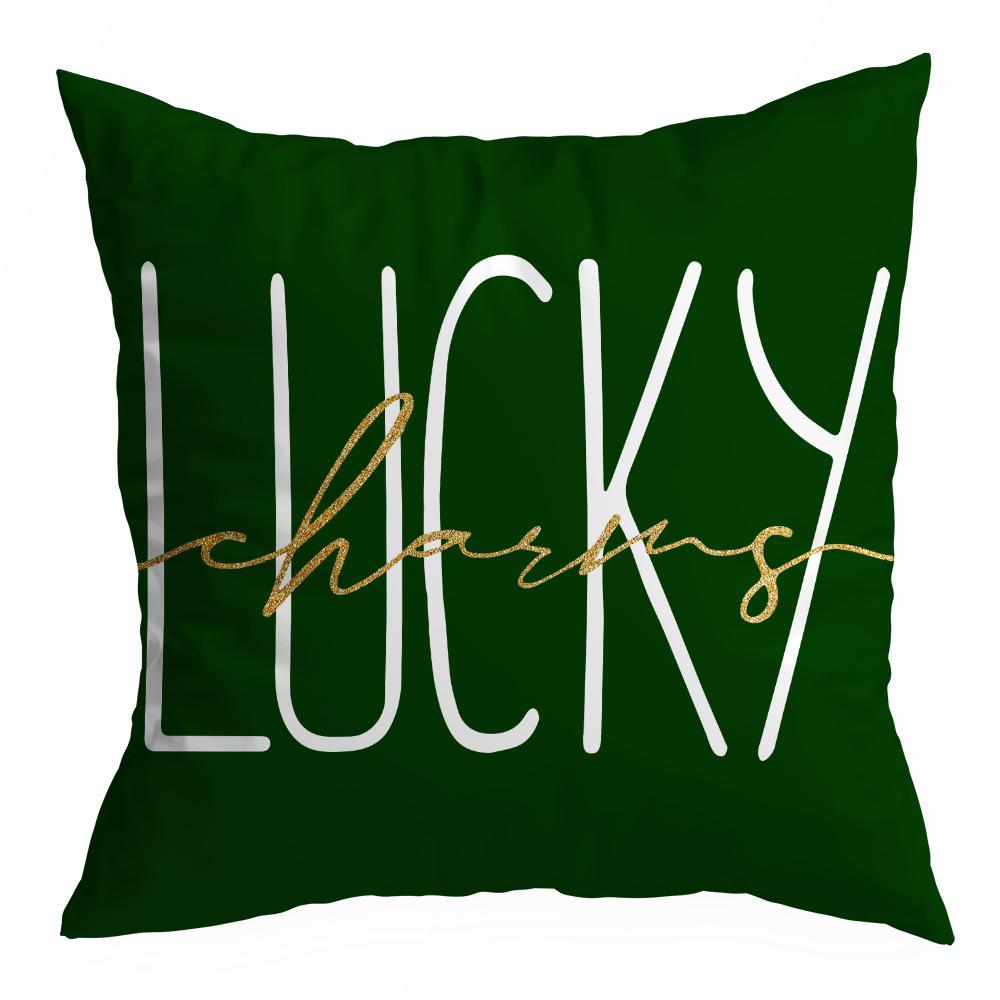 St. Patrick's Day Peach Skin Velvet Pillowcase, Green Four-leaf Clover Printed Sofa Pillow Cushion
