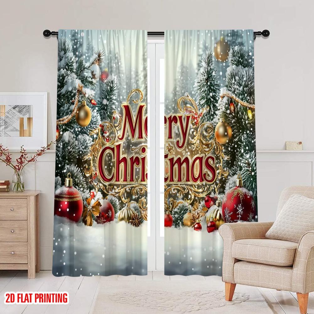 2pcs,2D Plane Printing Contemporary Curtains Christmas33 Polyester (without Rod) Decorations Inside Perfect for Living Room,