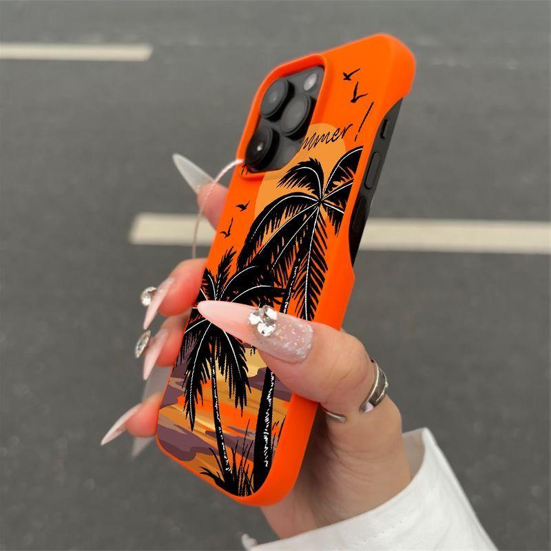 Summer Sunset Coconut Tree For IPhone 17 16 15 Pro Max Phone Case Borderless 14pro 13 Anti fall 12 11 Soft High-quality Cover iPhone 15 Plus