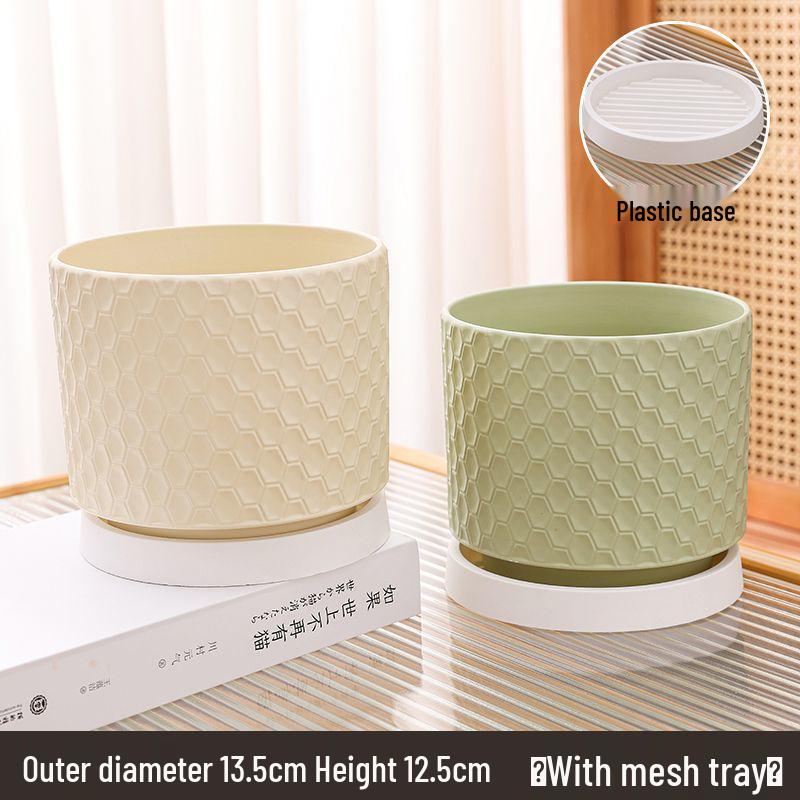 Elegant Large Ceramic Flower Pot with Saucer for Home - Light Luxury Style Ideal for Orchids, Succulents, and Green Plants