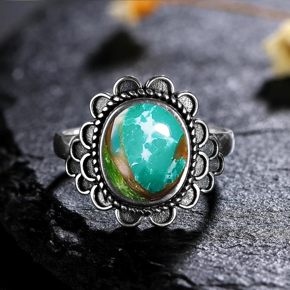 Natural 8*10MM Lapis Lazuli Finger Ring  Rings for Women Gift S Silver Flower Shaped Ring