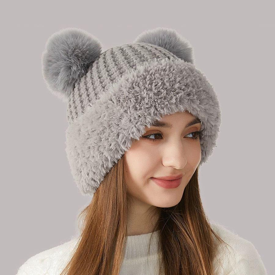 

Милая шерстяная шапка с изображением медведя, детская зимняя толстая плюшевая теплая меховая шапка, осенне-зимняя вязаная шапка с большой окружностью головы one size серый