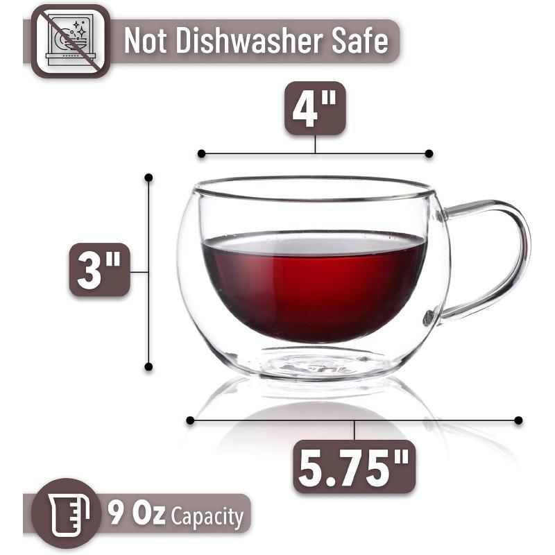 Isolierte Kaffeetassen, 4er-Set (9 oz, 270 ml), Doppelwandige Glas-Teetassen, Glastassen, Glasbecher, Kaffeetassen