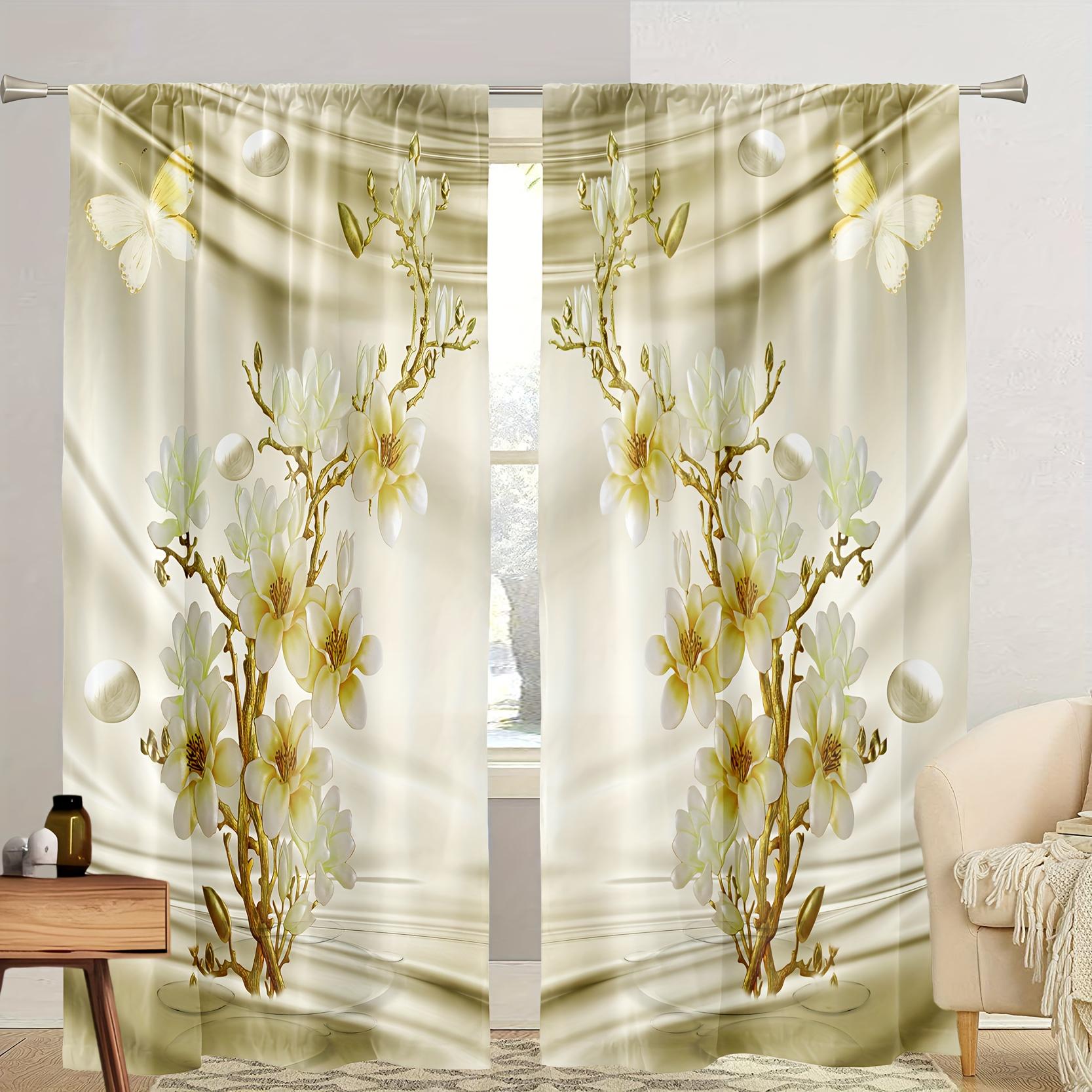 

2 шт. Золотой дворец цветок павлин лебедь напечатанный карнизный карниз занавеска для спальни кухни кабинета офиса гостиной домашнего декора 100W130H(CM)40x51in&Grommet Top