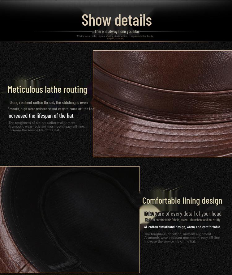 Herren Fedora Hut aus echtem Rindsleder, Herbst/Winter, Britischer Gentleman-Stil für mittlere und ältere Jahre