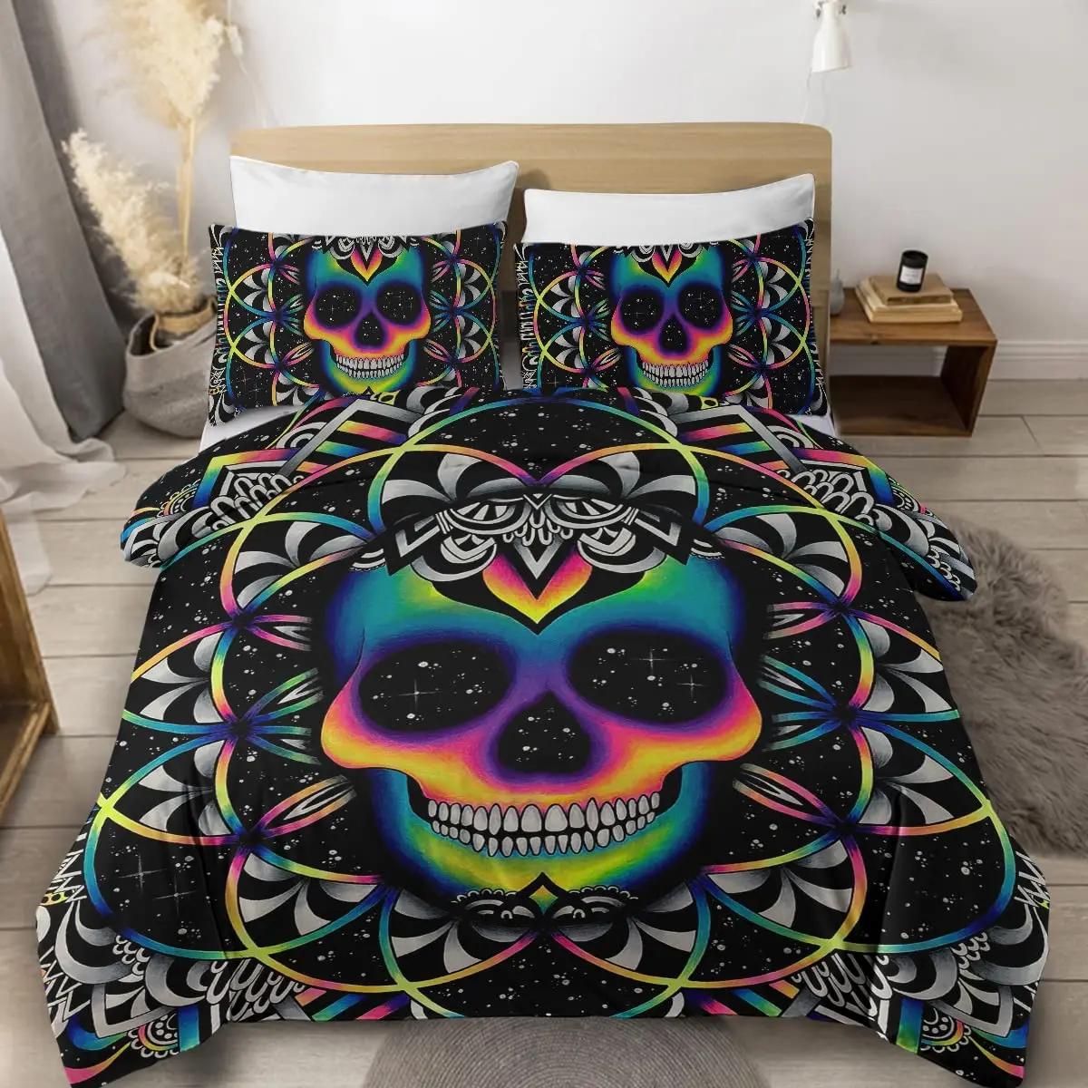 

3D Skul Purple Floral Beding Set,Halowen Decor Black Skul Soft durable Quality Duvet Cover Set,Skul Botanical Vines Warm Comforter Cover Ful Quen 100*200cm Single
