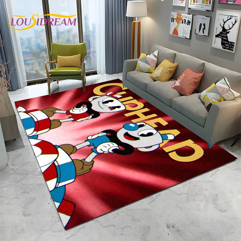 3D Cuphead Mugman Oyunu Gamer HD Halı Kilim Ev Oturma Odası Yatak Odası Kanepe Paspas Dekor, çocuk Oyun Alanı Kilim kaymaz Zemin Mat