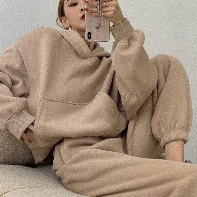 2025 Women's Casual Fleece Lined Sweatshirt & Joggers Two-Piece Set