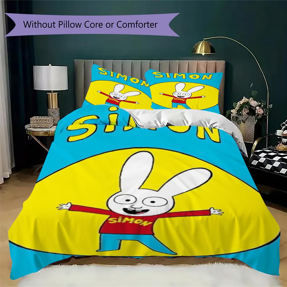 Ropa de cama con estampado de Simon el Conejo Juego de edredón Funda de edredón Funda de almohada Decoración del hogar Regalo de cumpleaños (1 * funda de edredón + 2 * fundas de almohada sin relleno)158