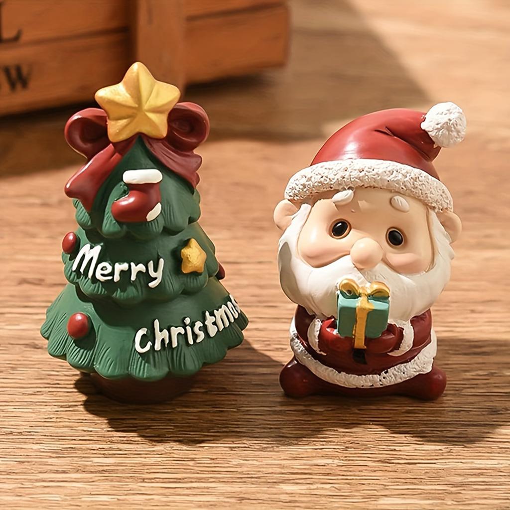 Personalized Resin Christmas Ornament Creative Mini Xmas Tree Santa Snowman Figurines Suitable for School Shop