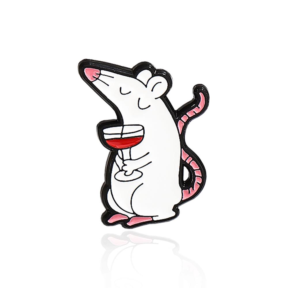 Whimsical White Mouse Brooch: Piano, Flowers, Apples & Wine