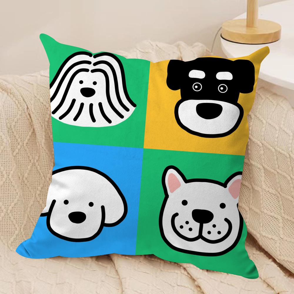 Cartoon Simple Cute Dog Cushion Cover Soft Plush Fabric DoubleSided Printed Cushion Covers for All Seasons Home Decor