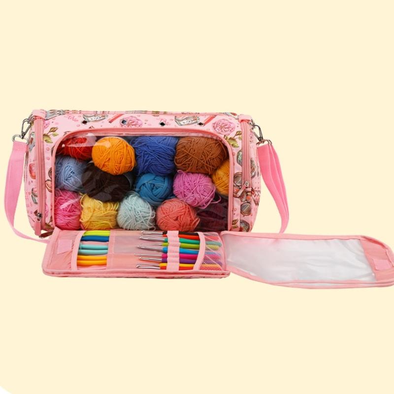 Crochet Bag Knitting Bag Crochet Craft Project Bag Travel Yarn Organizers Bag for Crocheting Pattern Yarn Hook Needle