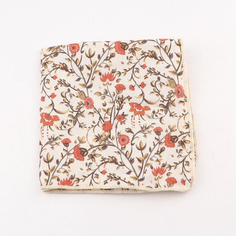 25cm Vintage Floral Cartoon Printed Handkerchief Cotton Women Men Wedding Suits Pocket Square Adult Gift Accessory High Quality