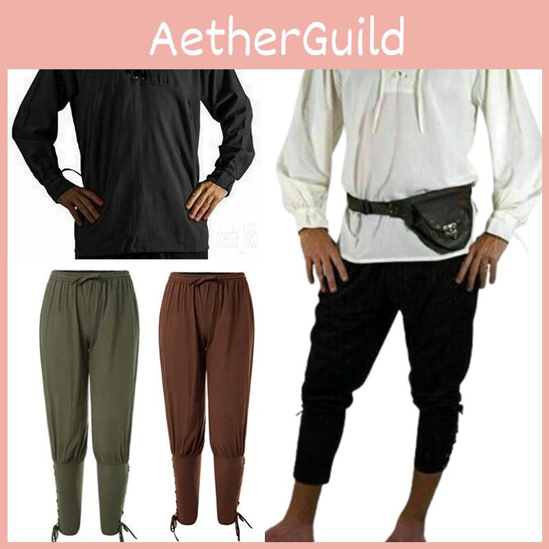Mittelalterliches Halloween Renaissance Piraten Ritter Cosplay Kostüm Herren Hemd Hose Oberteil