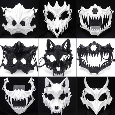 Halloween Mask Half-face Mask Cos Dragon God Fierce Tiger Night Fork Tengu Man Wolf Mask Performance Skull Masks