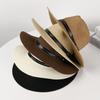 Strohhut Sommer Sonnenschutz Visier Herren Zylinderhut Gürtel Cowboyhut Damen Mode Hut mit breiter Krempe Outdoor Strandhut