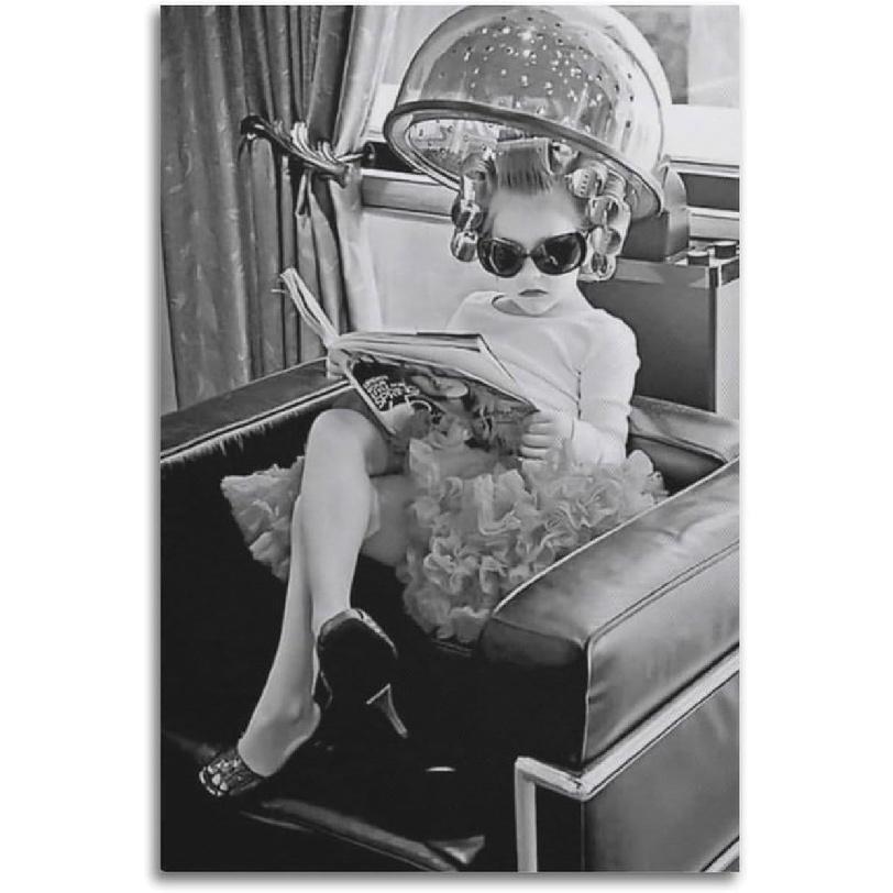 Black And White Wall Art Cool Girl Hair Salon Poster Vintage Beauty Salon Decorative Poster Canvas Poster Canvas Wall Art Prints for Wall Decor Room