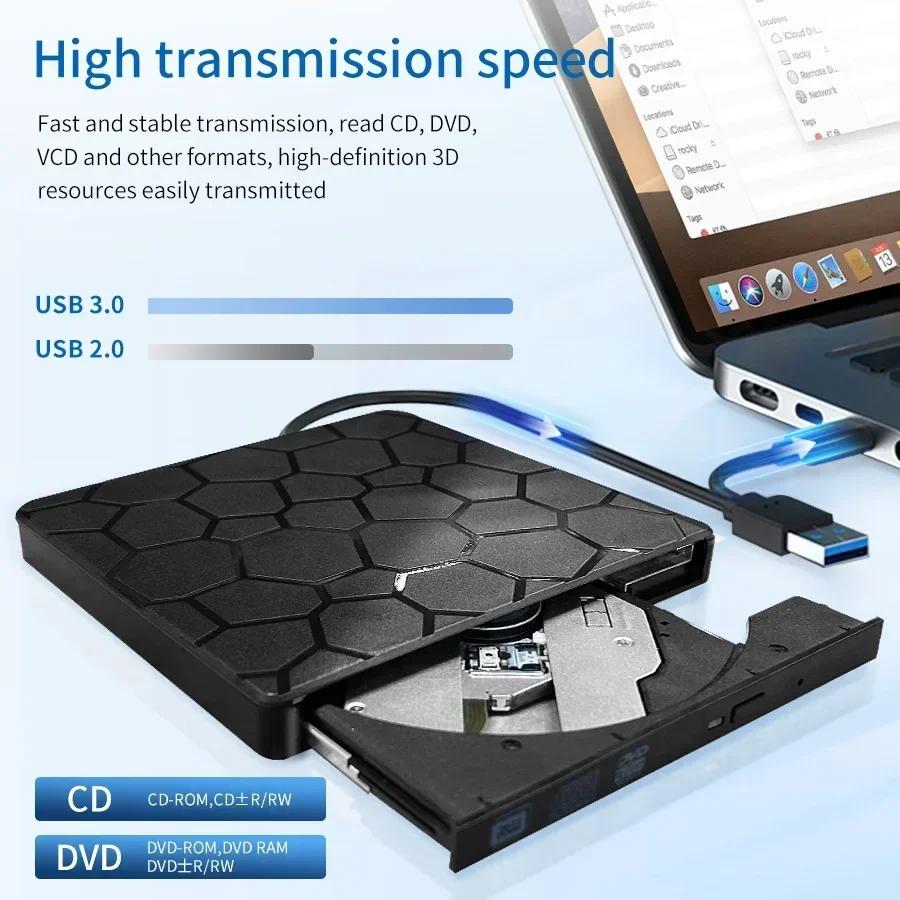 2 In 1 USB 3.0 Type C Slim External DVD RW CD Players Writer Reader Optical Drives PC Laptop Desktop Portable DVD Burner Drive