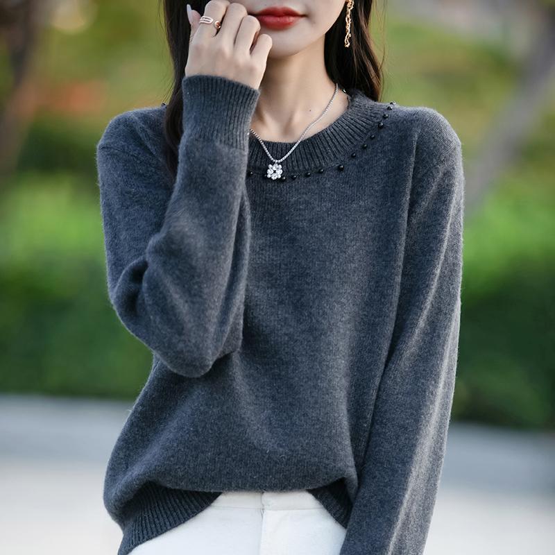 

Всесезонный женский свитер из 50% шерсти и 50% шелка | Легкий теплый свитер из смеси | Роскошный трикотаж из кашемира и шелка M темно-серого