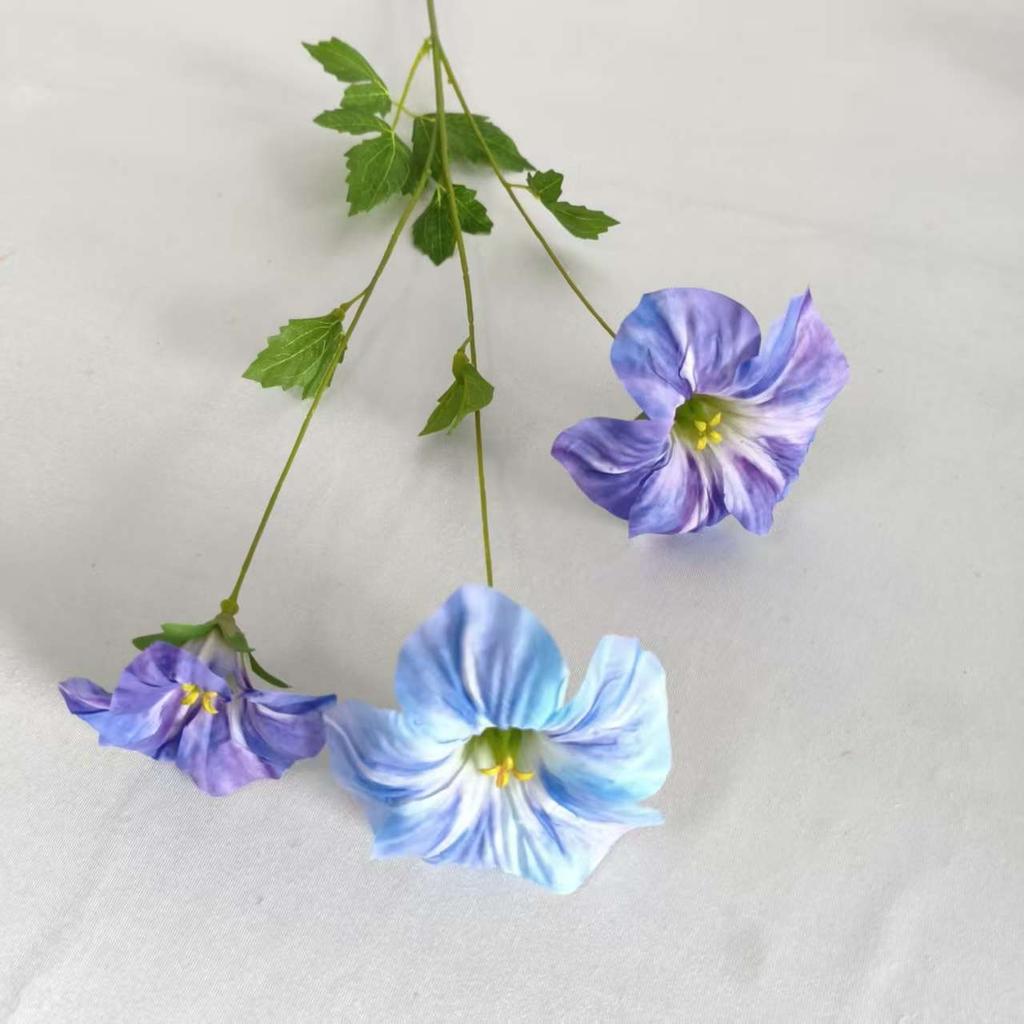 Artificial Multicolor Morning Glory Flower Bouquet Realistic Faux Petunia Blooms with Green Leaves Fake Wildflower Bundle for Vase Home Table Wedding
