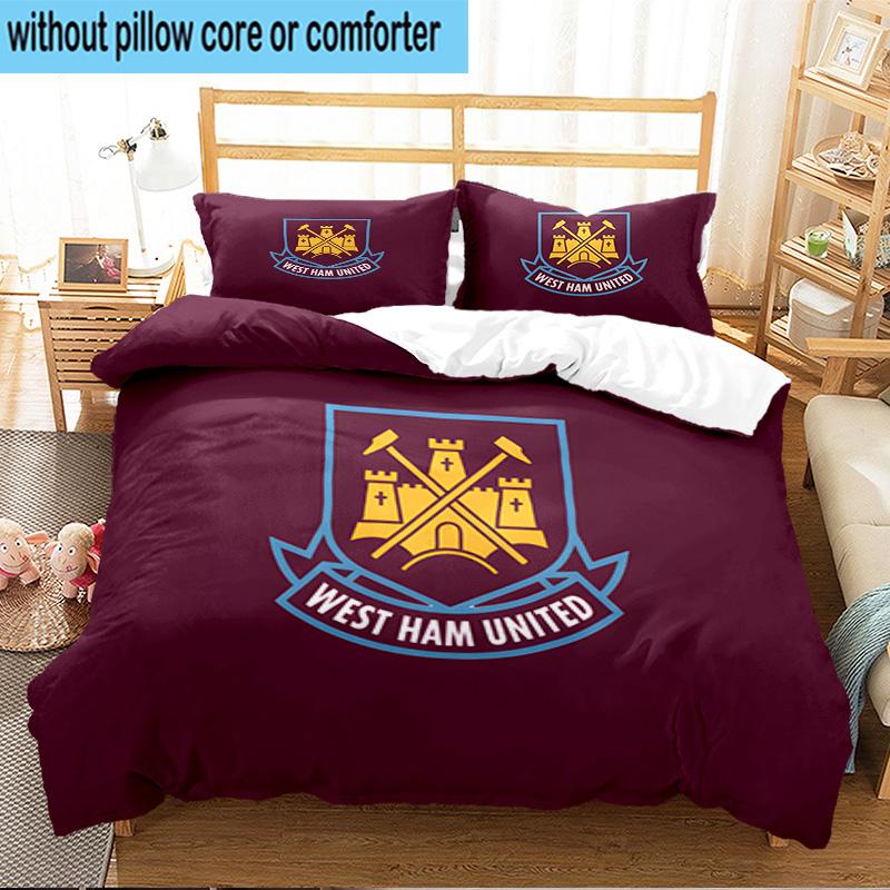3PCS West Ham United Crest Bedding Set For Bedroom, Dormitory,Including 1pc Duvet Cover And 2pcs Pillowcases Large size Fan gift