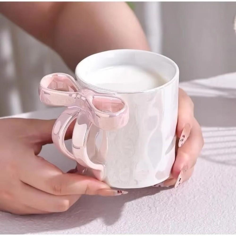 INS Bowknot Ceramic Mug Exquisite Ceramic Coffee Cup Safe Milk Container Girl's Gift
