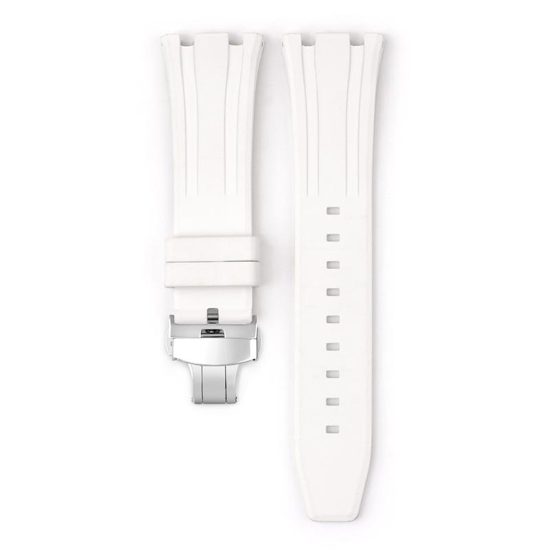

26mm Soft FKM Fluoro Rubber Strap for AP Audemars Piguet Royal Oak 15400/15500/26331 Stainless Steel Butterfly Buckle Watch Band A білий