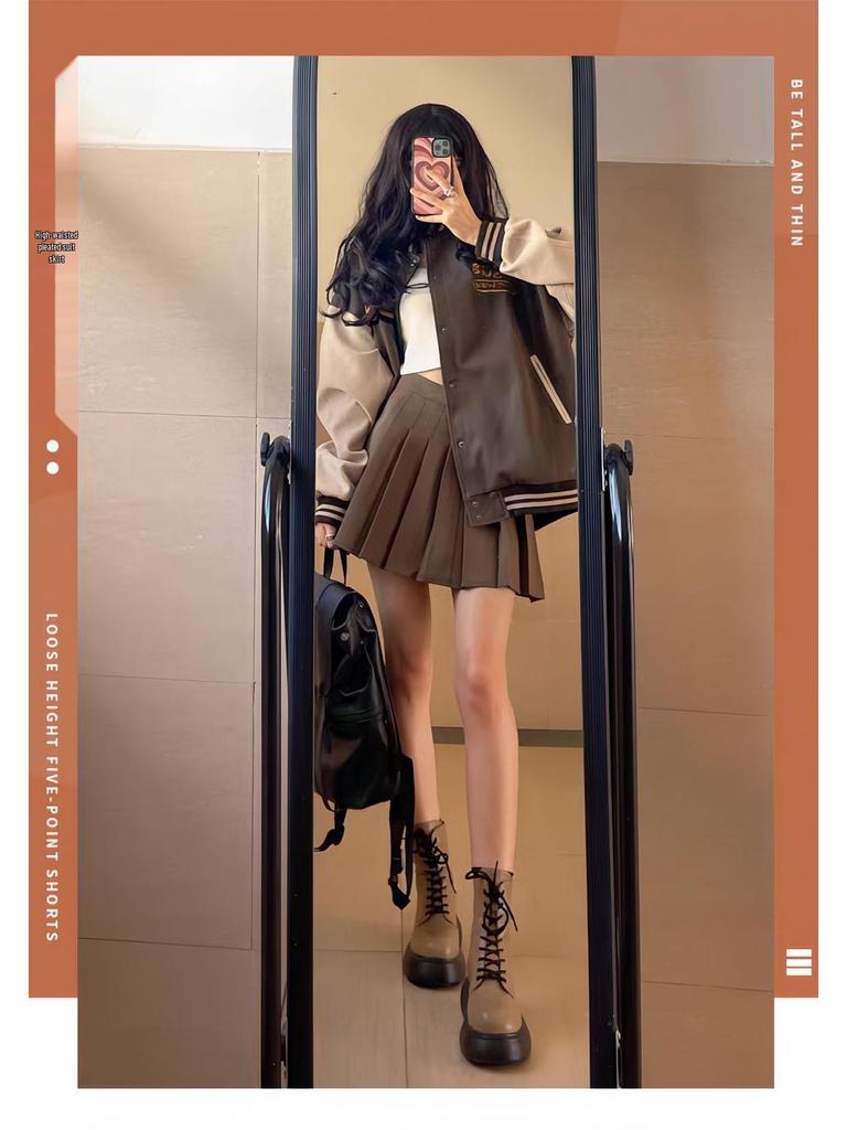 Autumn Winter Thickened Wool Pleated A-Line High Waist Plus Size Short Skirt for Petite Women