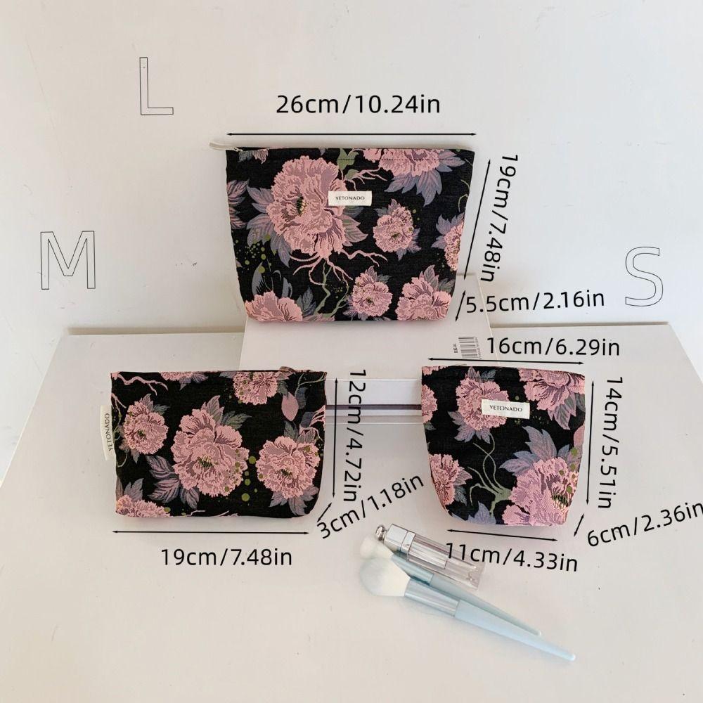 Polyester Canvas Flower Clutch Bag Flower Pattern Large Capacity Makeup Bag Portable Zipper Closure Travel Toiletry Bag
