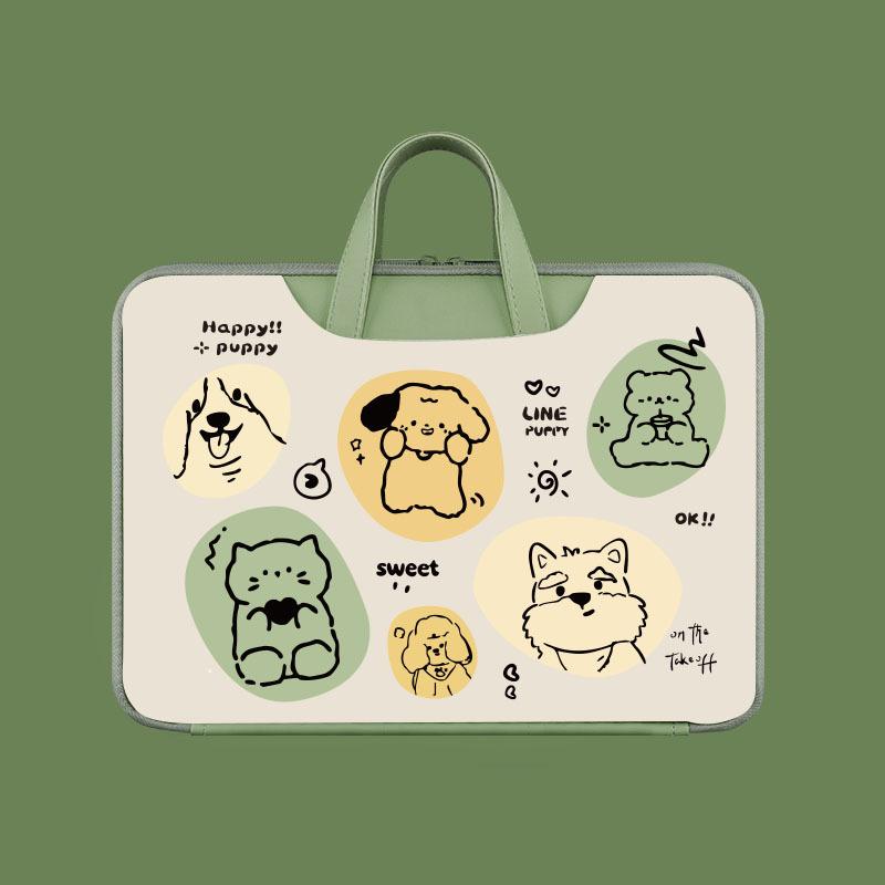 Cute Cartoon Bear Print Laptop Handbag Waterproof PU Shockproof Notebook Carrying Bag For Macbook Huawei Xiaomi 13-16 Inch