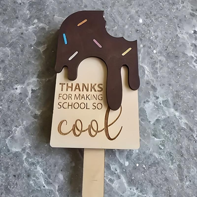 End-of-Year Teacher Appreciation Gift - "Thanks for Making School So Cool" Popsicle Gift Card Holder with Dripping Ice Cream Design, Manufactured Wood